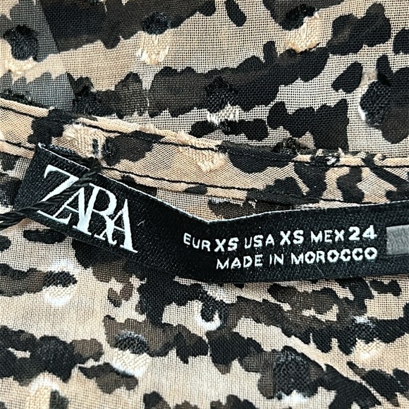 ZARA Textured Animal Print Ruched Puff Sleeve Mini Dress XS NWT - Picture 4 of 15